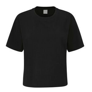 Mantis Womens/Ladies Natural Cotton Heavyweight Loose Fit Crop T-Shirt / Black